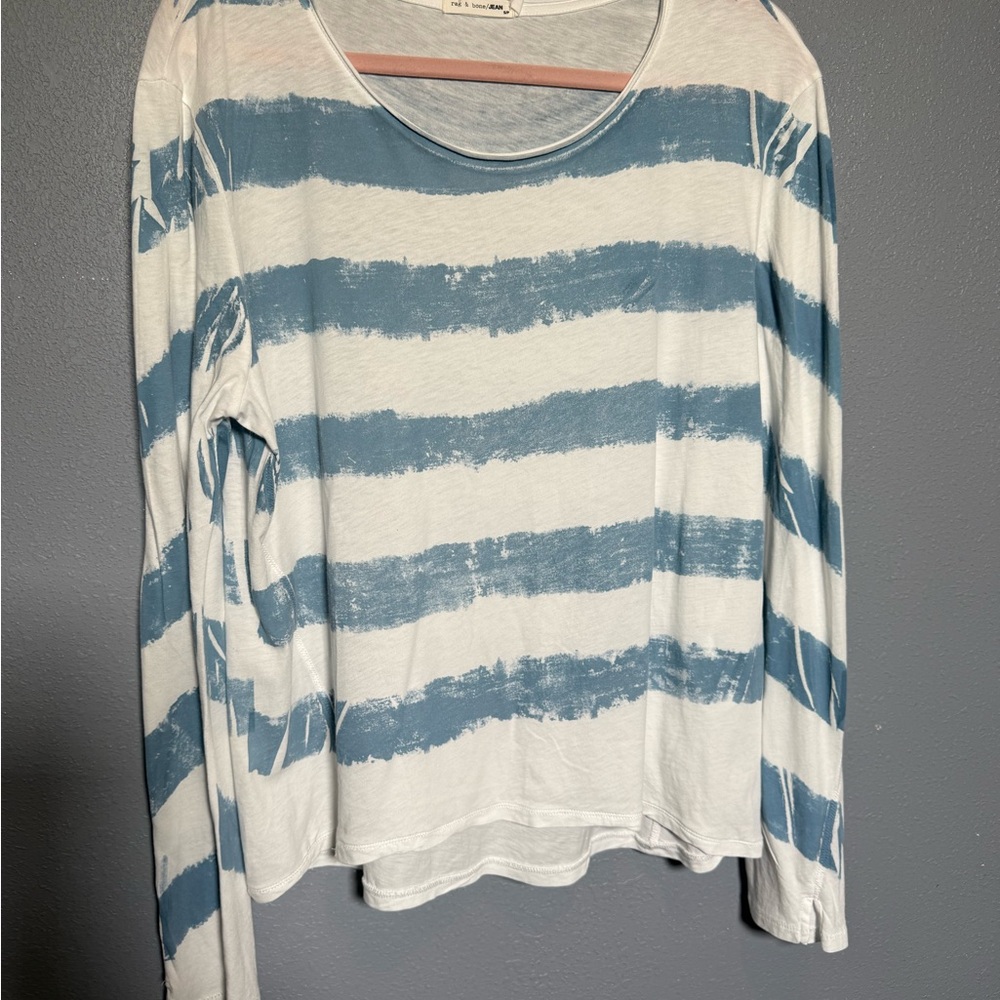 Rag & Bone Blue and White Striped Long‎ Sleeve Tee